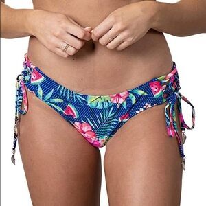 Heat Sweet Escape Tropical Watermelon Cross Tie Side String Bikini Bottoms Small